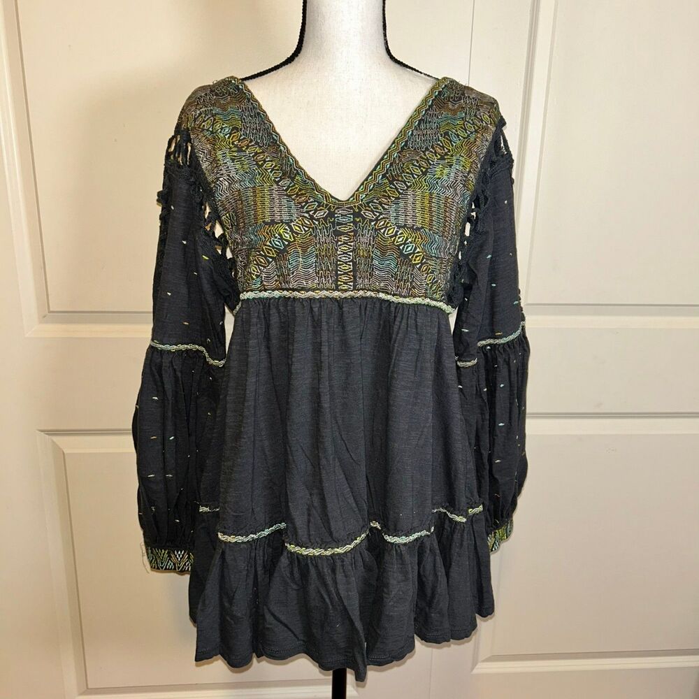 🟢 🌿 Free People "Much Love" Boho Tunic Top – Size M 🌿